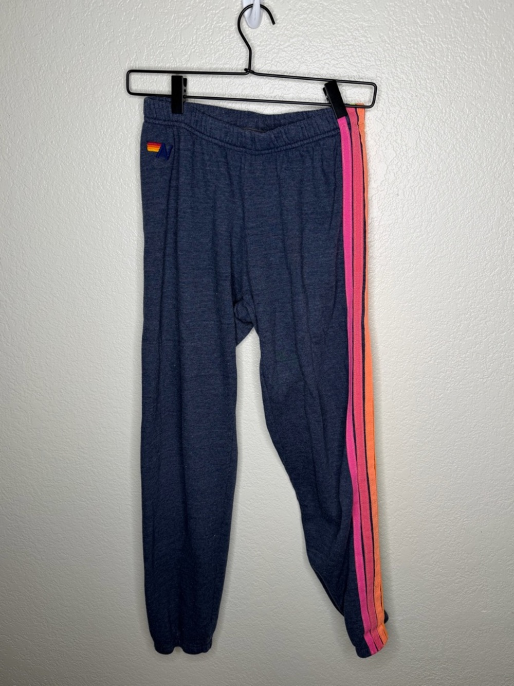 Aviator Nation 5 Stripe Sweatpant Heather Navy Size Medium - Picture 3 of 8
